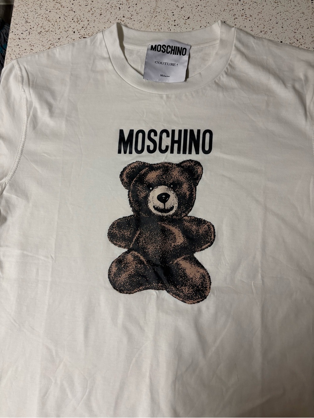 Moschino White Tee with Brown Teddy Bear Print